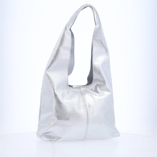 Bolsa Ombro Feminina em Couro Legítimo Prata