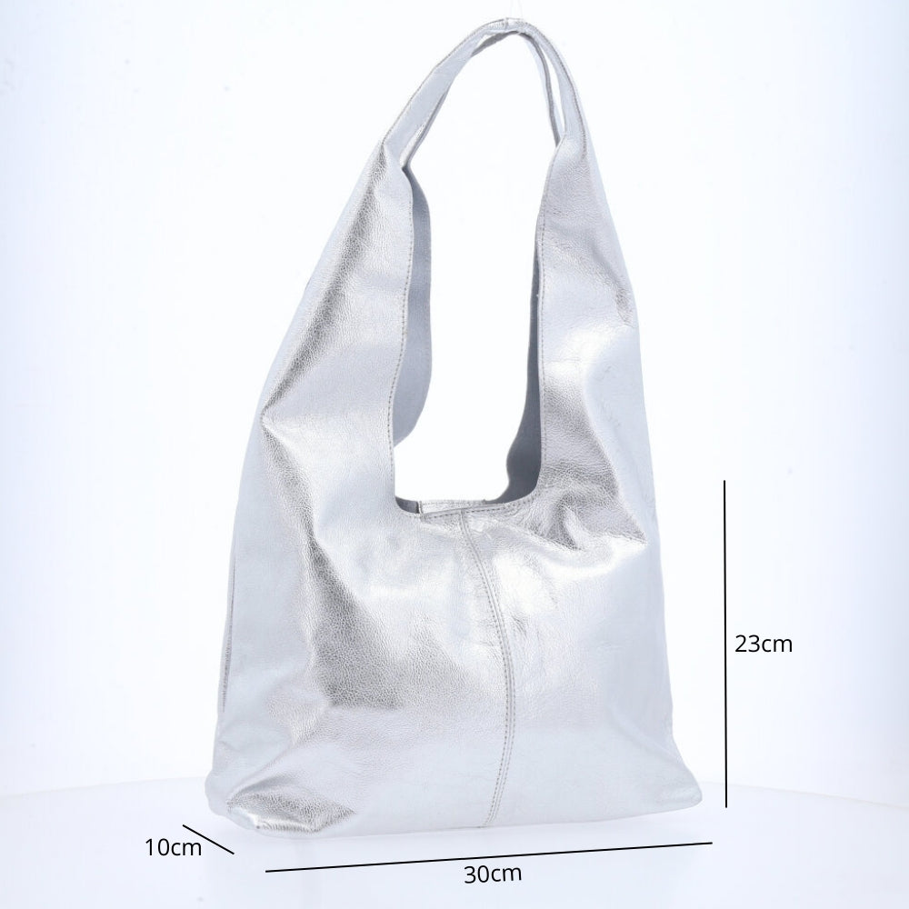 Bolsa Ombro Feminina em Couro Legítimo Prata