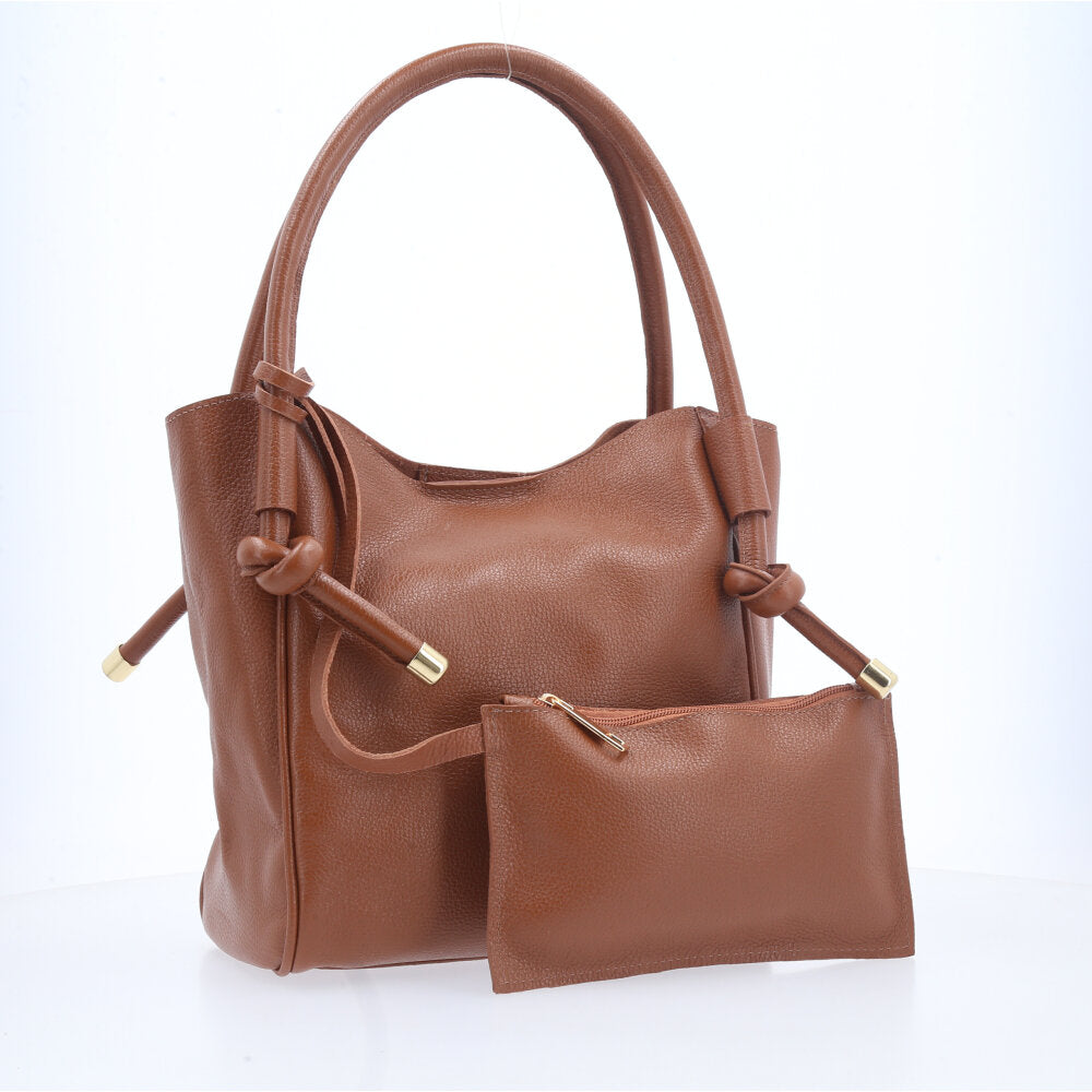 Bolsa de Couro com Alça de Nó Caramelo