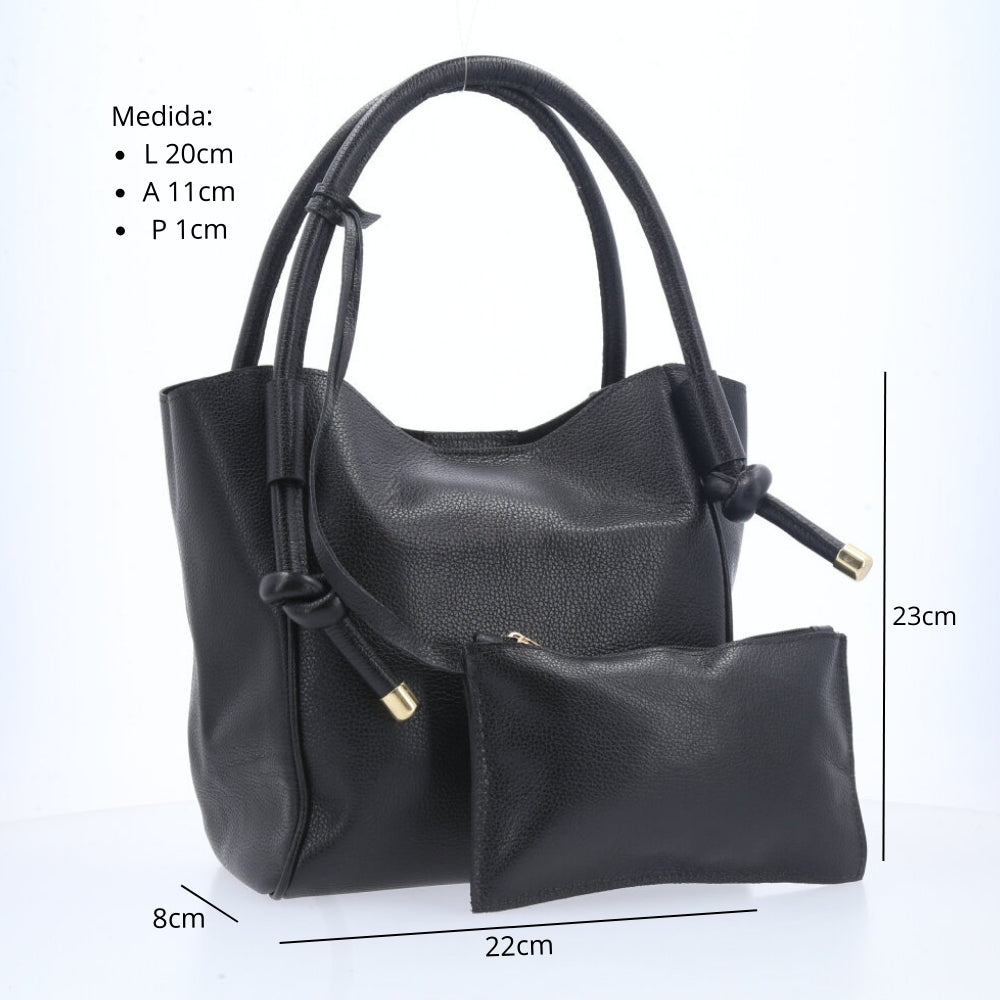 Bolsa de Couro com Alça de Nó Preto