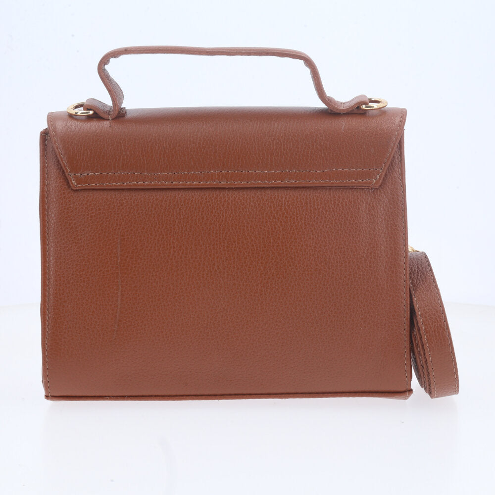 Bolsa de Mão em Couro com Alça Dupla Removível Caramelo