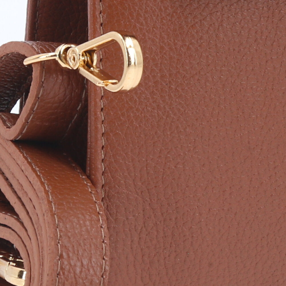 Bolsa de Mão em Couro com Alça Dupla Removível Caramelo