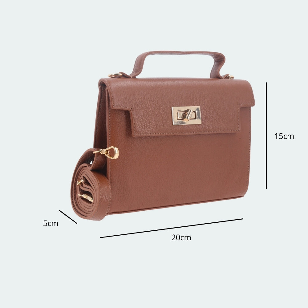 Bolsa de Mão em Couro com Alça Dupla Removível Caramelo