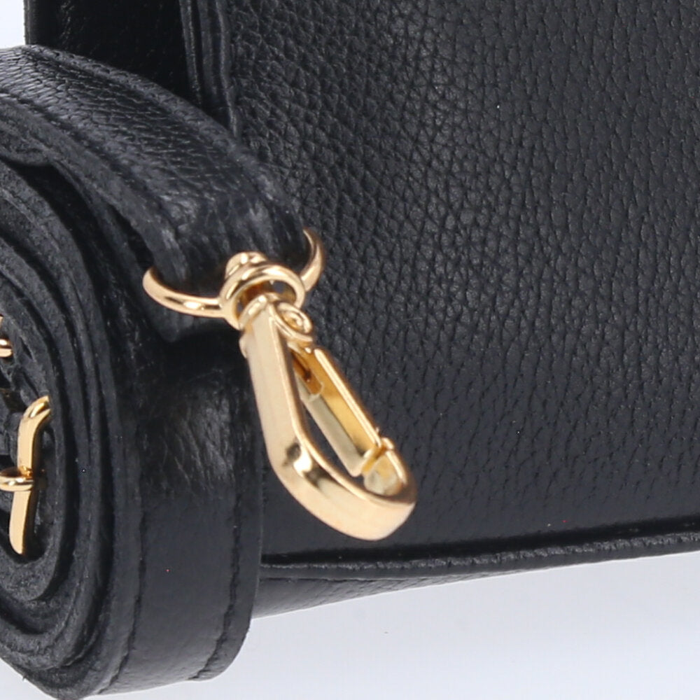 Bolsa de Mão em Couro com Alça Dupla Removível Preto