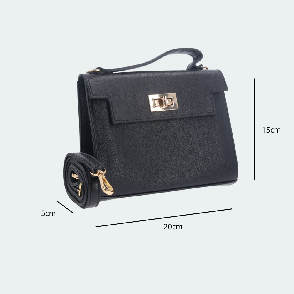 Bolsa de Mão em Couro com Alça Dupla Removível Preto
