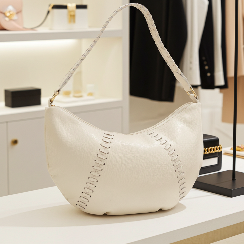 Bolsa de Ombro em Couro com Detalhe Artesanal Marfim