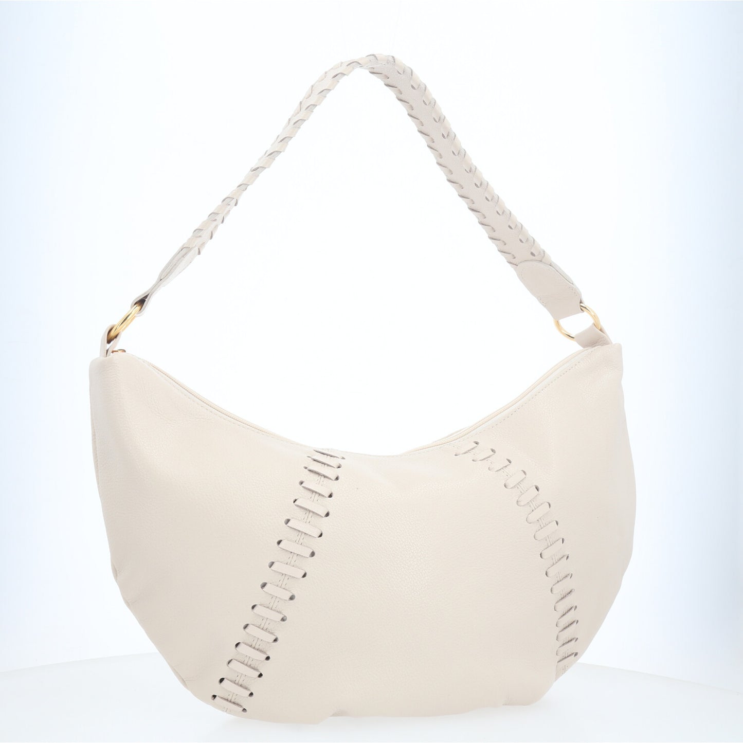 Bolsa de Ombro em Couro com Detalhe Artesanal Marfim