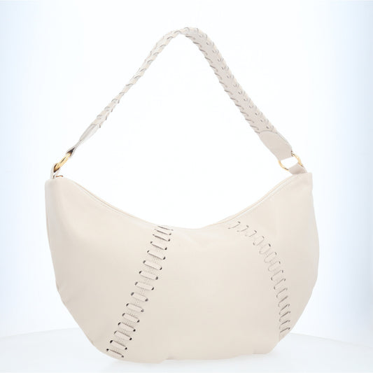 Bolsa de Ombro em Couro com Detalhe Artesanal Marfim