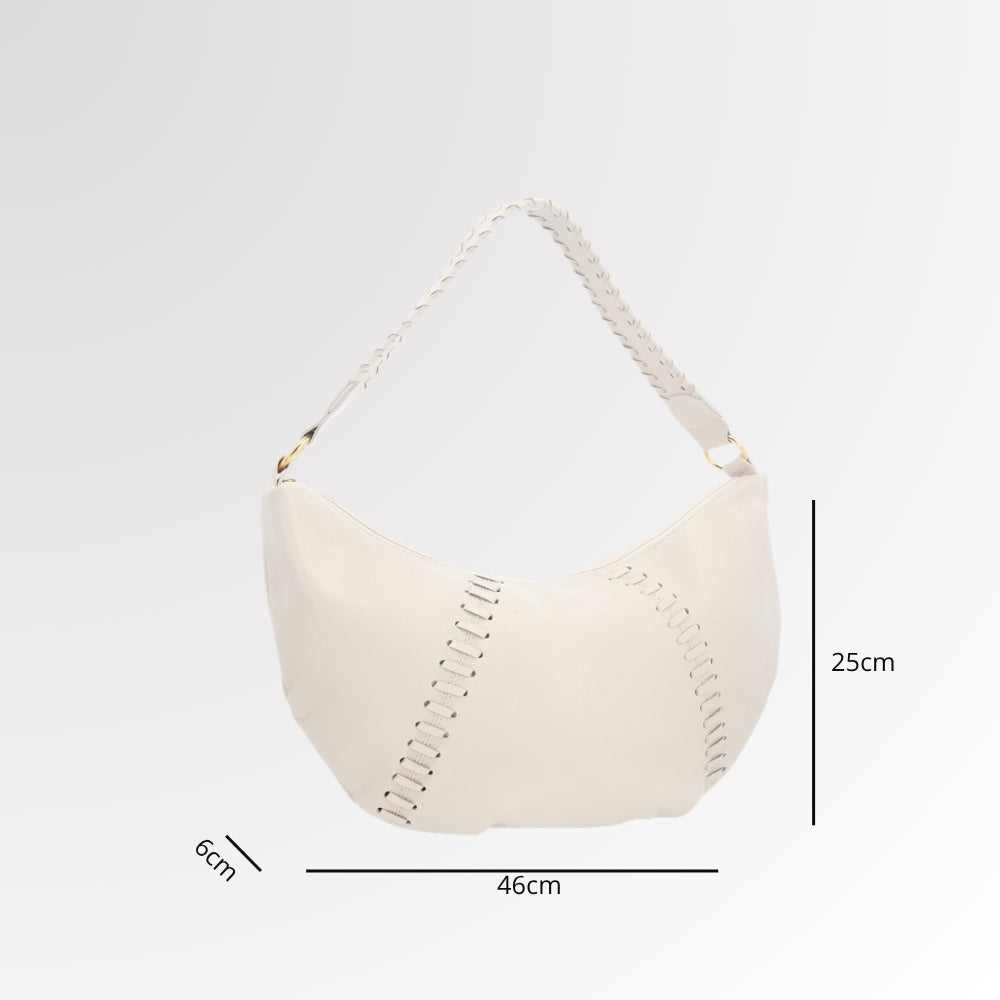 Bolsa de Ombro em Couro com Detalhe Artesanal Marfim