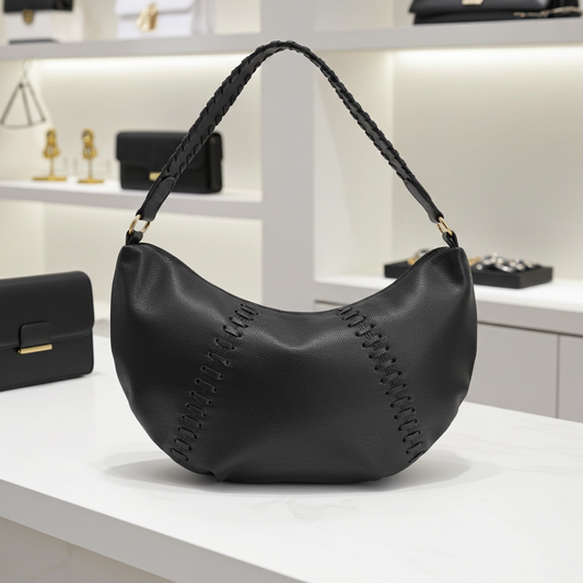 Bolsa de Ombro em Couro com Detalhe Artesanal Preto