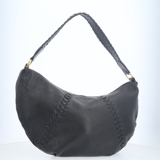 Bolsa de Ombro em Couro com Detalhe Artesanal Preto