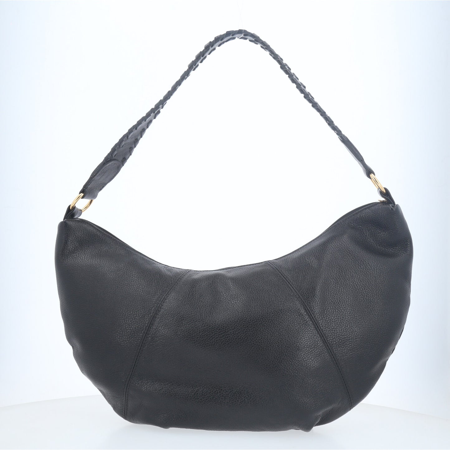Bolsa de Ombro em Couro com Detalhe Artesanal Preto