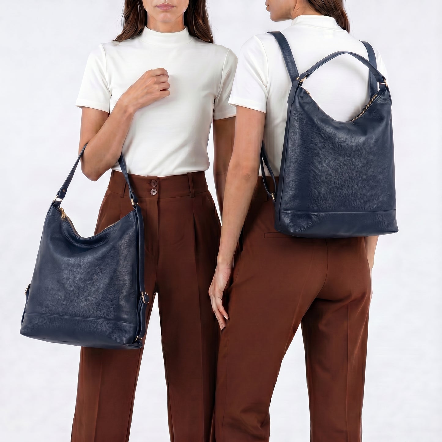Bolsa de Couro Multifuncional que Converte em Mochila Azul escuro