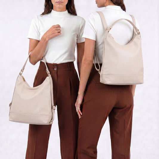 Bolsa de Couro Multifuncional que Converte em Mochila Marfim