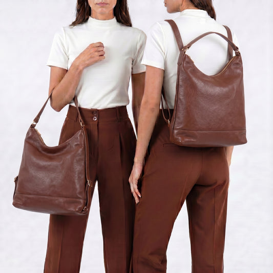 Bolsa de Couro Multifuncional que Converte em Mochila Marrom
