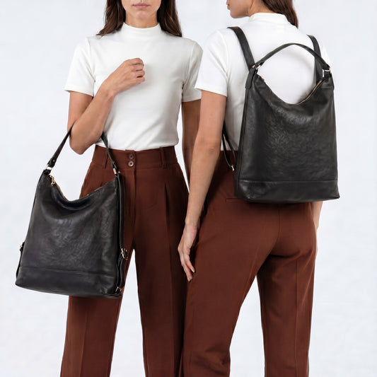 Bolsa de Couro Multifuncional que Converte em Mochila Preto