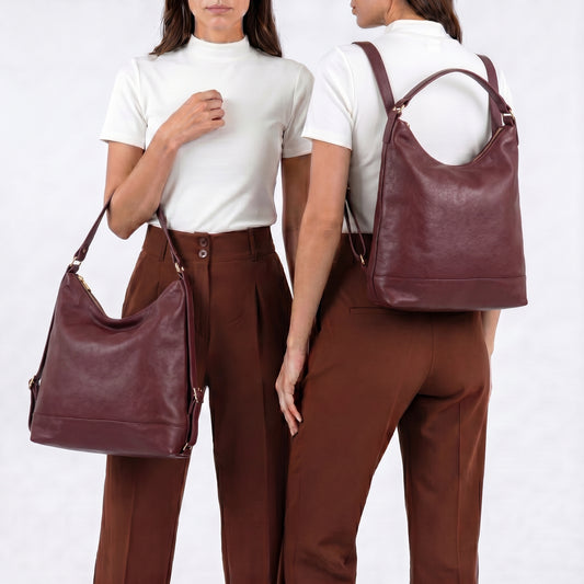Bolsa de Couro Multifuncional que Converte em Mochila Vinho