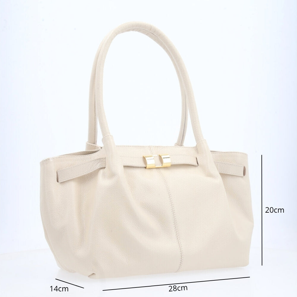 Bolsa Tote Feminina em Couro Marfim