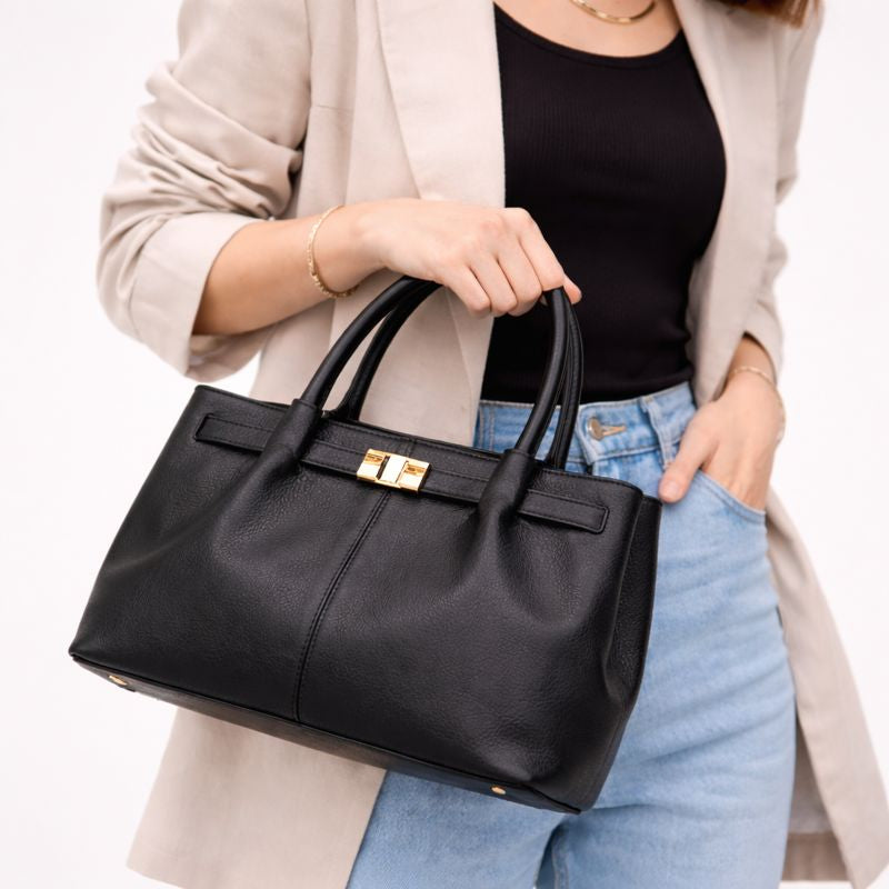 Bolsa Tote Feminina em Couro Preto