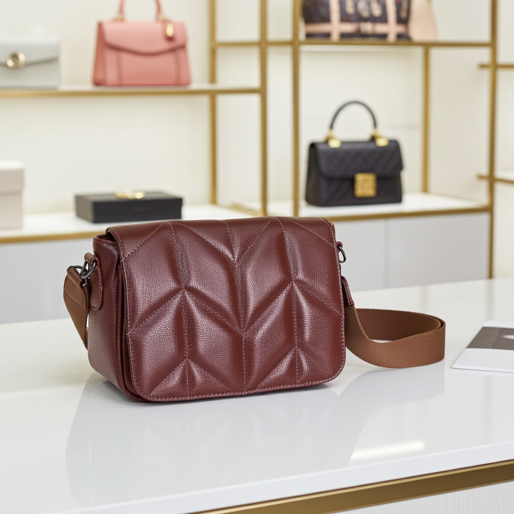 Bolsa Crossbody Feminina em Couro Matelassê Marrom