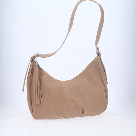 Bolsa Feminina de Couro Legítimo Transversal com Alça Média Bege