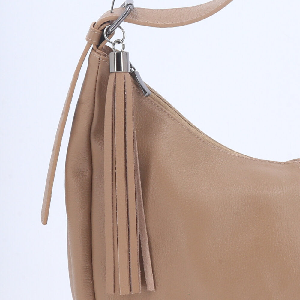 Bolsa Feminina de Couro Legítimo Transversal com Alça Média Bege