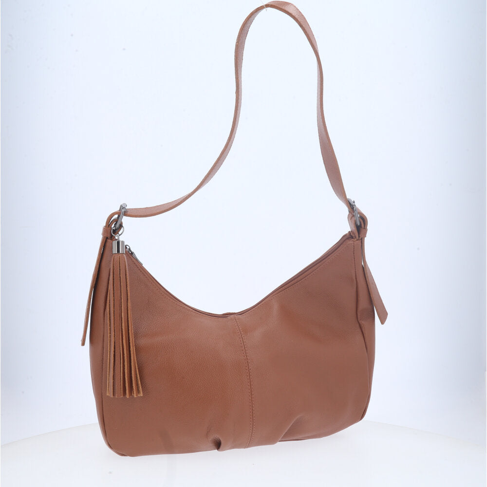 Bolsa Feminina de Couro Legítimo Transversal com Alça Média Caramelo