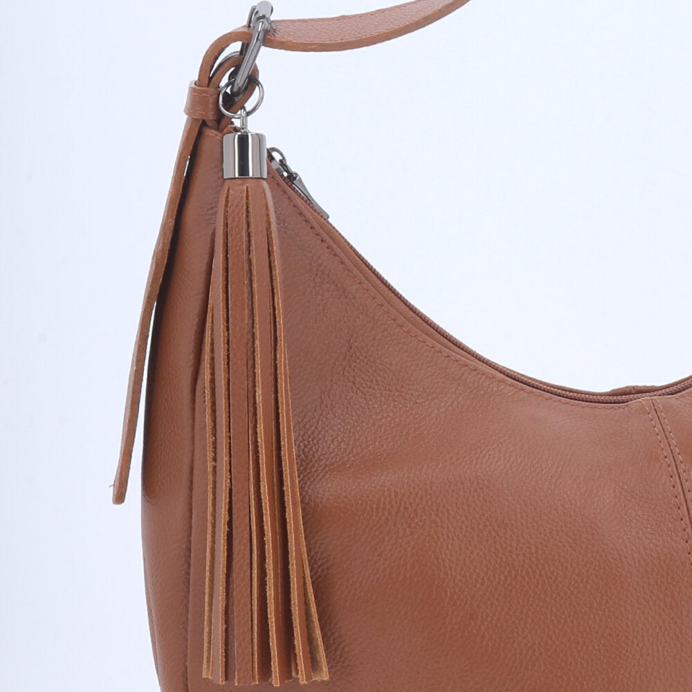 Bolsa Feminina de Couro Legítimo Transversal com Alça Média Caramelo