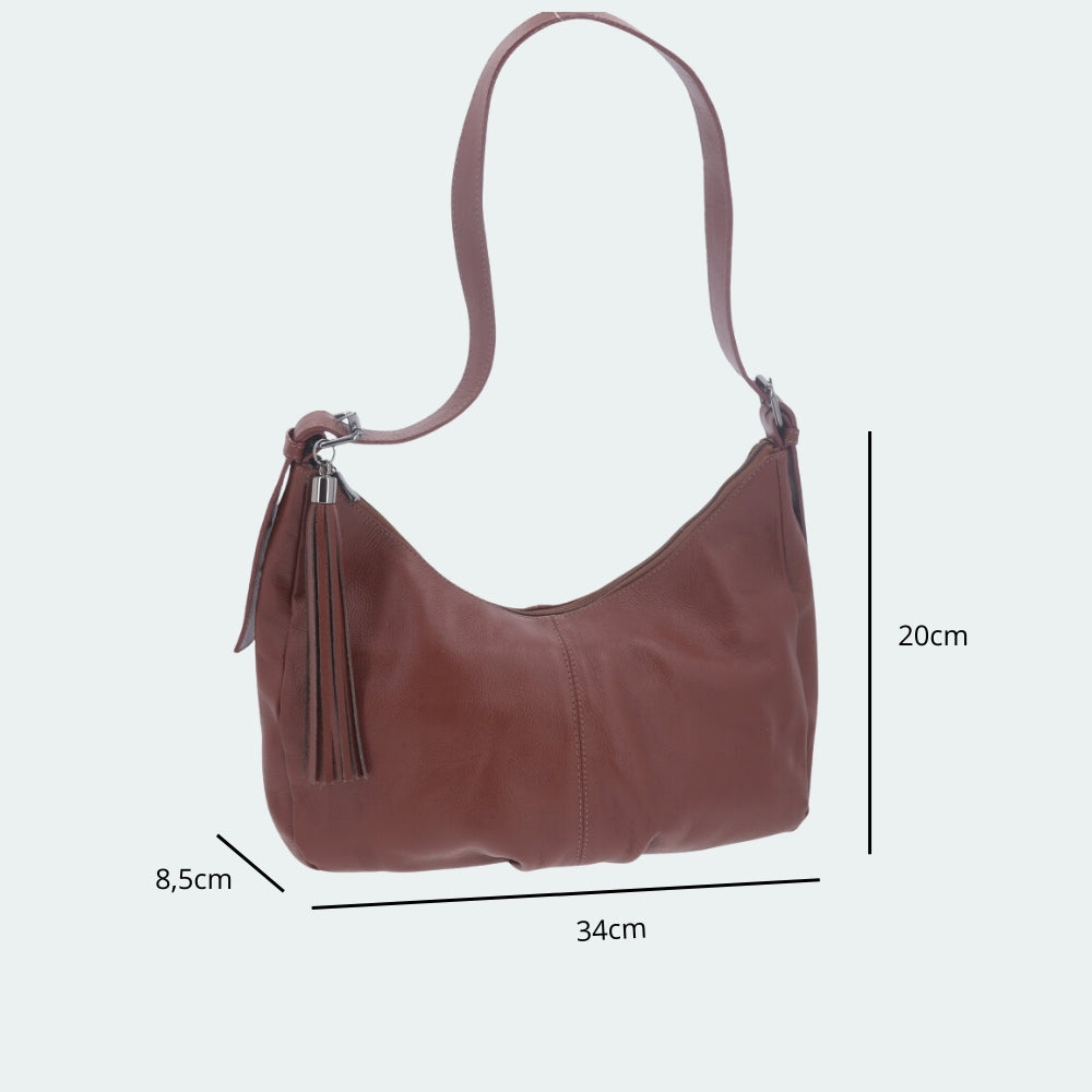 Bolsa Feminina de Couro Legítimo Transversal com Alça Média Marrom