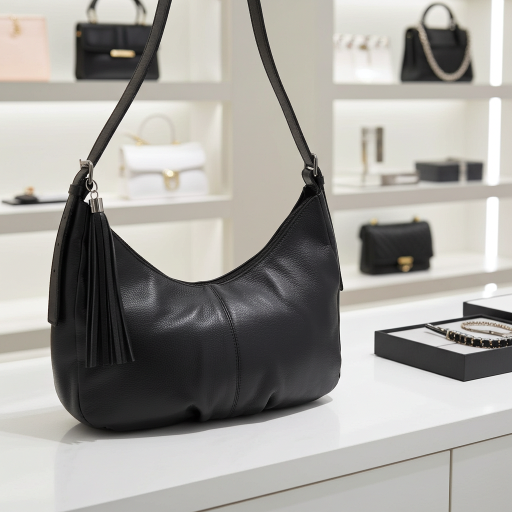Bolsa Feminina de Couro Legítimo Transversal com Alça Média Preto