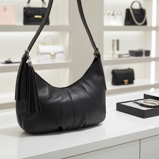 Bolsa Feminina de Couro Legítimo Transversal com Alça Média Preto