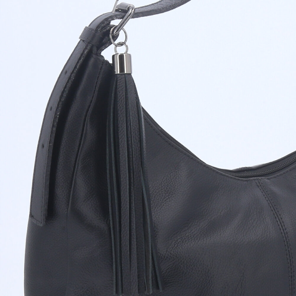 Bolsa Feminina de Couro Legítimo Transversal com Alça Média Preto