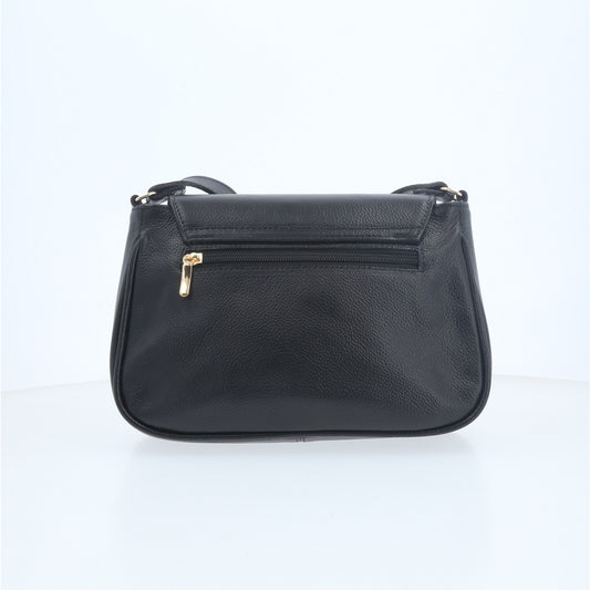 Bolsa Tiracolo em Couro com Alça Ajustável em Fivela Preto
