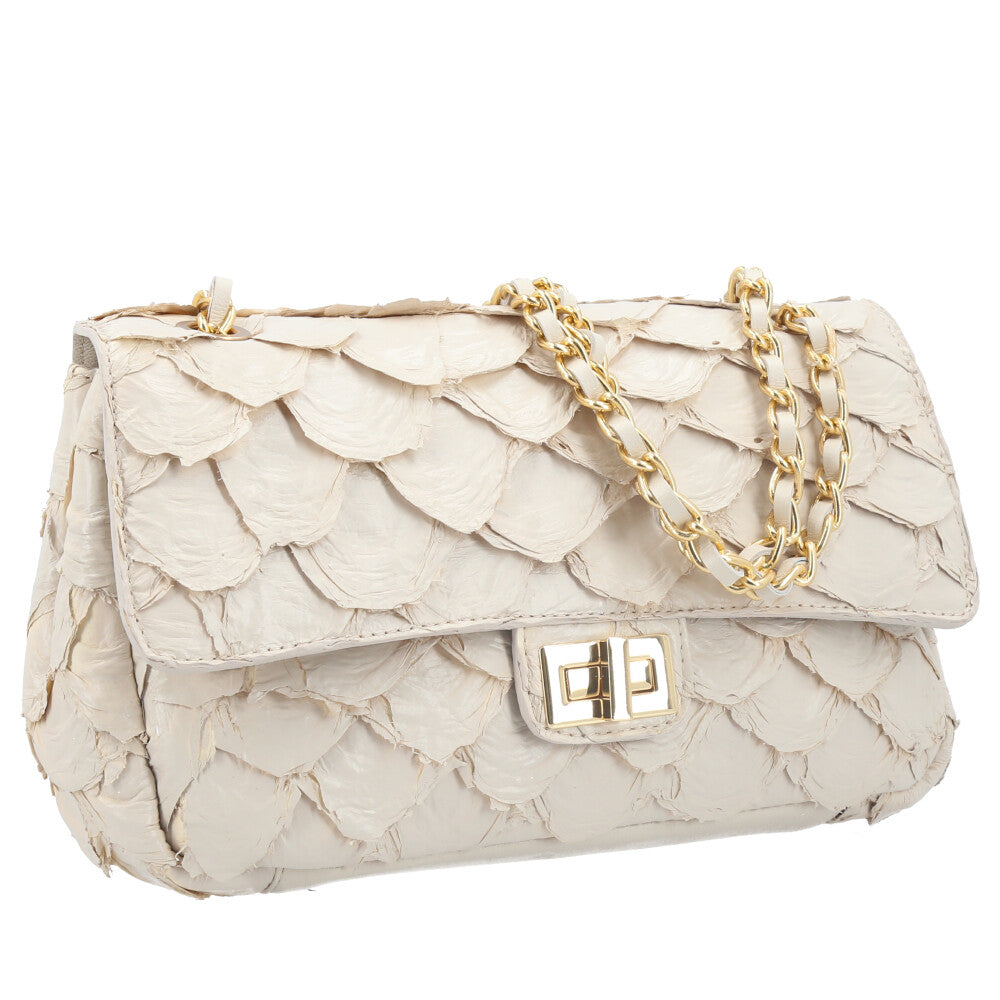 Bolsa de Couro Pirarucu Adele Bauarte Marfim