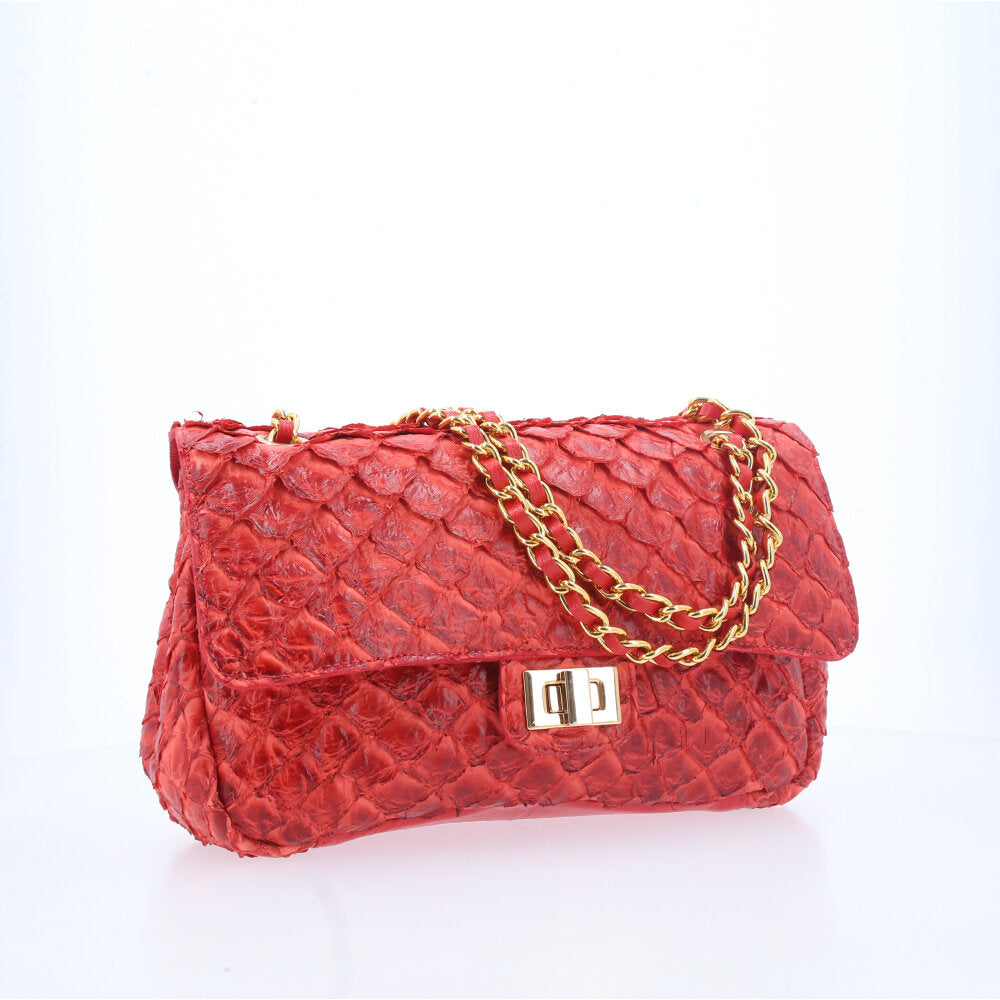 Bolsa de Couro Pirarucu Adele Bauarte Vermelho