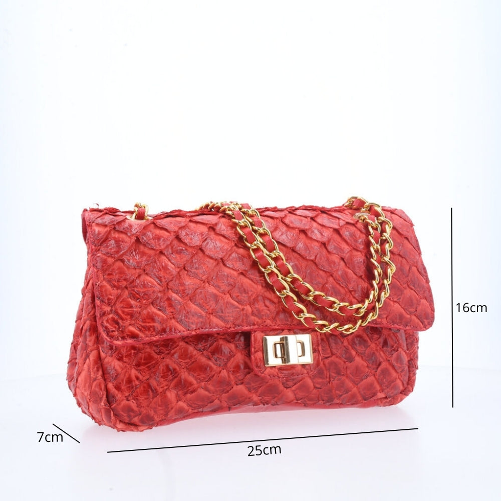 Bolsa de Couro Pirarucu Adele Bauarte Vermelho