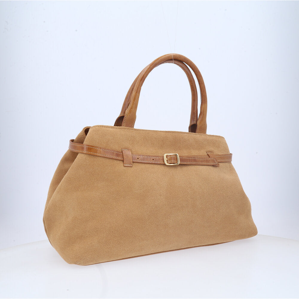 Bolsa Feminina Shoulder Bag em Couro Camurça Bauarte Bege escuro