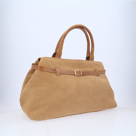 Bolsa Feminina Shoulder Bag em Couro Camurça Bauarte Bege escuro