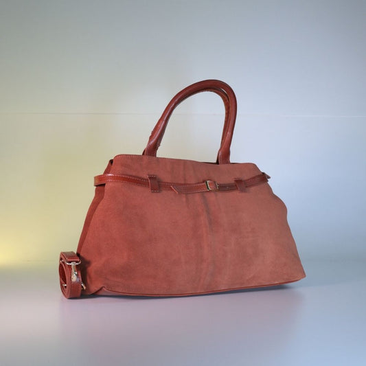 Bolsa Feminina Shoulder Bag em Couro Camurça Bauarte Marrom