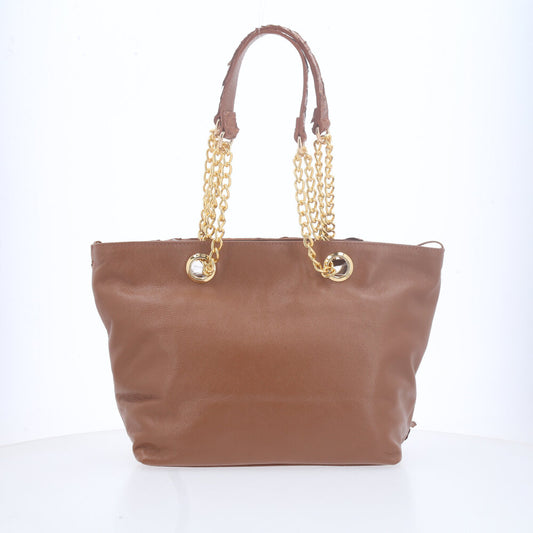 Bolsa de Couro Pirarucu com Alça Metal Dourada Caramelo