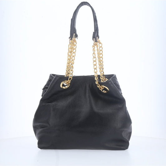 Bolsa de Couro Pirarucu com Alça Metal Dourada Preto