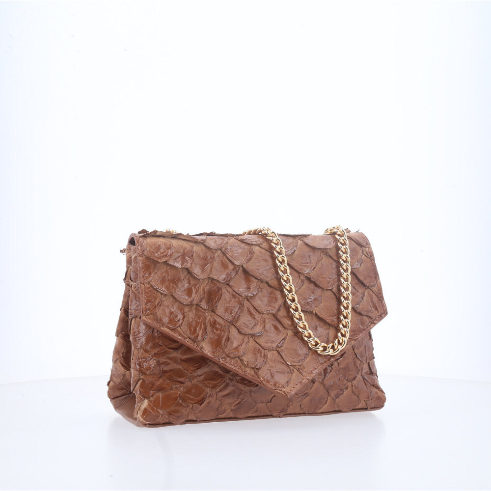 Bolsa de Couro Pirarucu Estruturada Caramelo