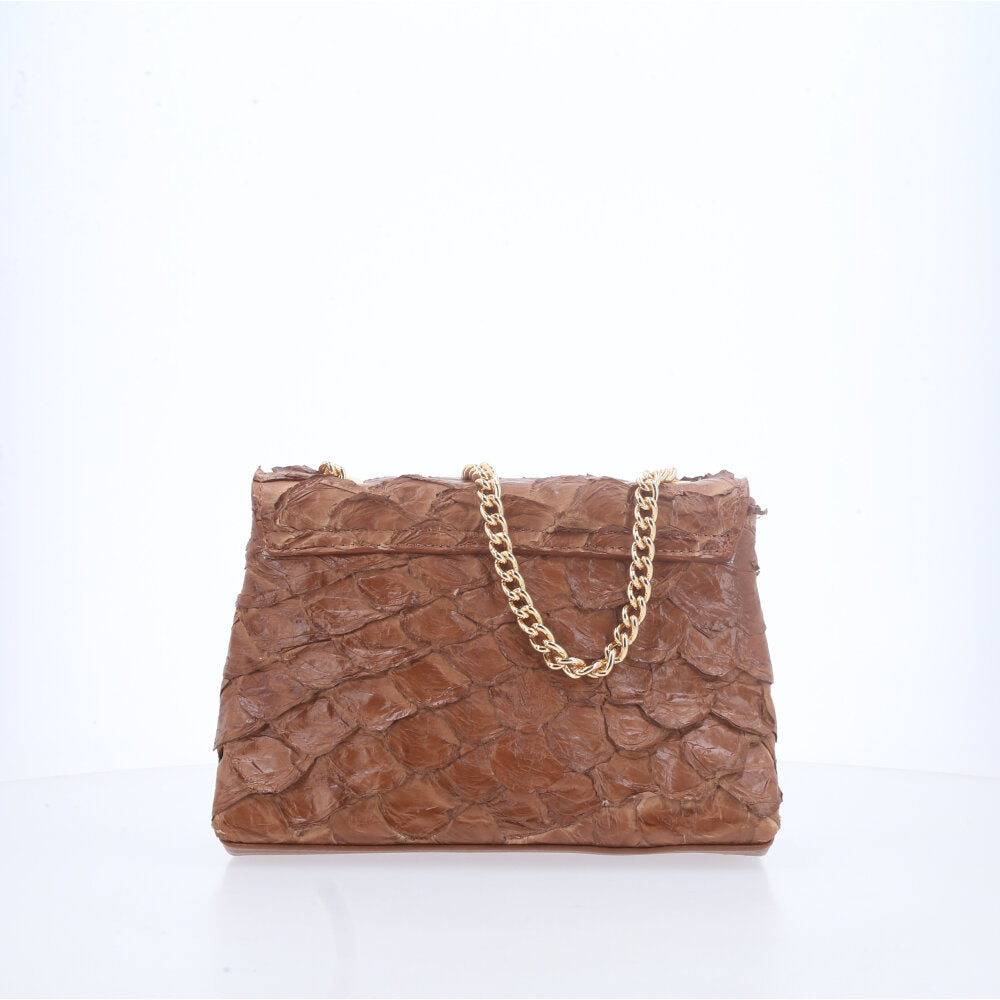 Bolsa de Couro Pirarucu Estruturada Caramelo
