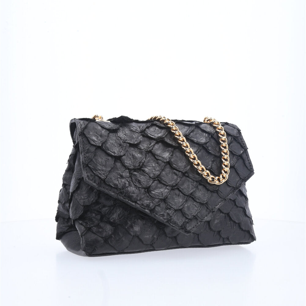 Bolsa de Couro Pirarucu Estruturada Preto