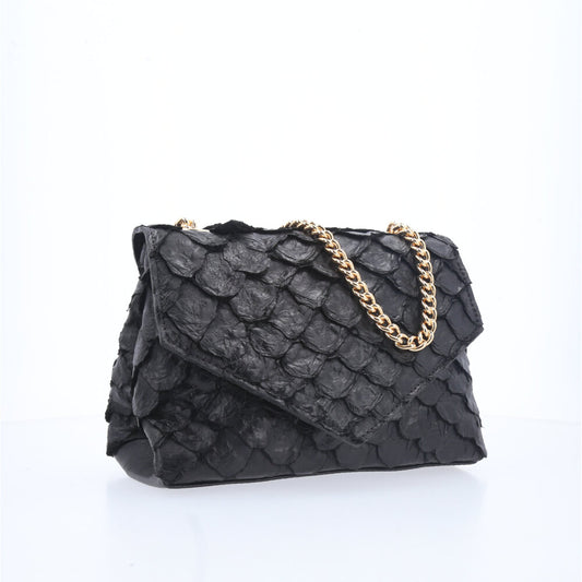 Bolsa de Couro Pirarucu Estruturada Preto