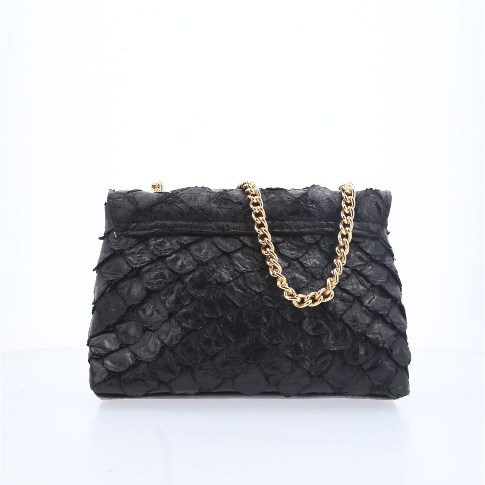 Bolsa de Couro Pirarucu Estruturada Preto