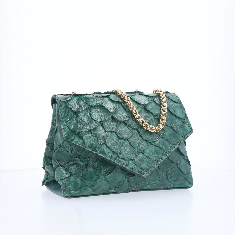 Bolsa de Couro Pirarucu Estruturada Verde escuro