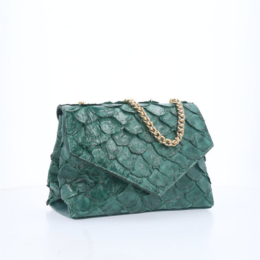 Bolsa de Couro Pirarucu Estruturada Verde escuro