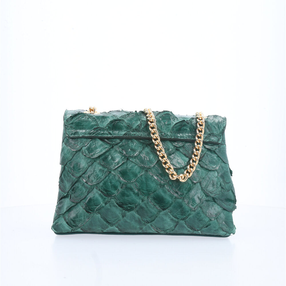 Bolsa de Couro Pirarucu Estruturada Verde escuro