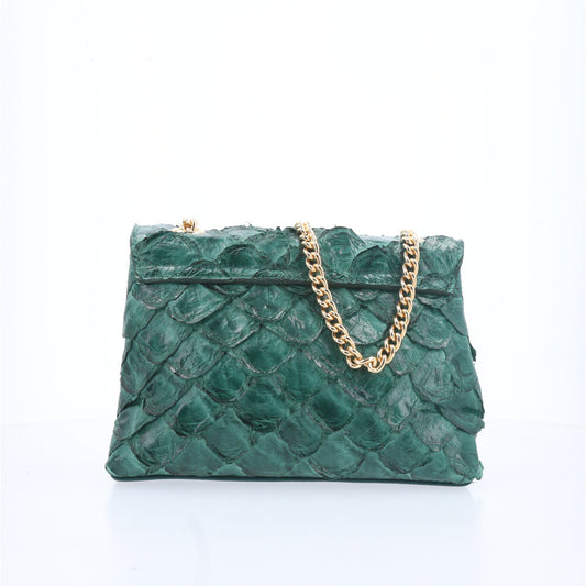 Bolsa de Couro Pirarucu Estruturada Verde escuro